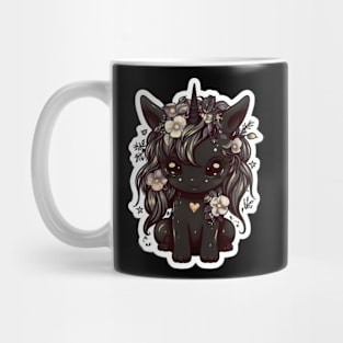 Black cute Unicorn with beautiful flowers Mug